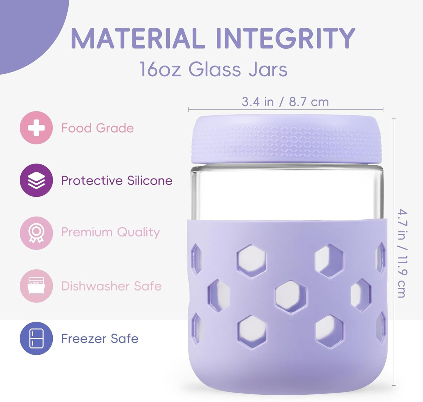 Gemice 6-Pack 10oz Glass Mason Jars with Silicone Sleeves, Airtight BPA-Free Overnight Oats Containers with Lids, Dishwasher Safe Leak-Proof Meal Prep Jars for Chia Pudding, Yogurt, Snacks