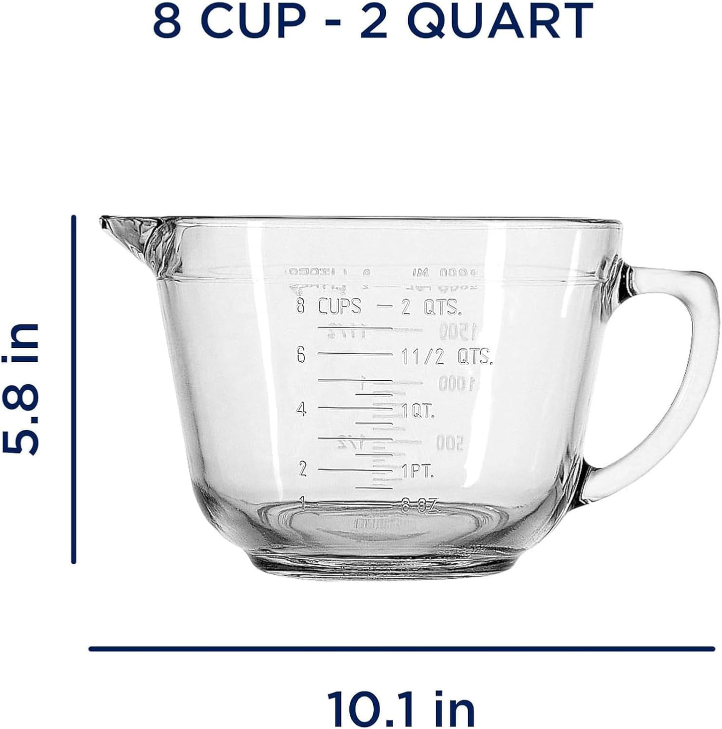 Anchor Hocking Batter Bowl, 2 Quart Glass Mixing Bowl with Red Lid