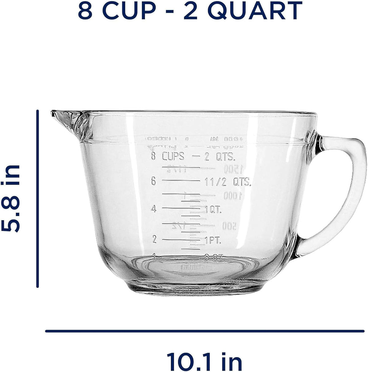 Anchor Hocking Batter Bowl, 2 Quart Glass Mixing Bowl with Red Lid