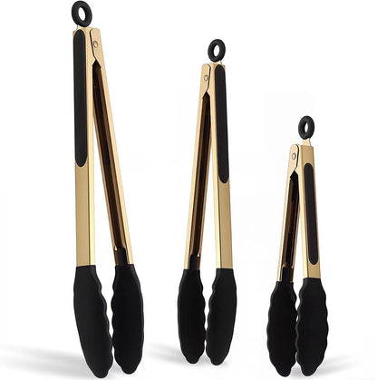 2-Piece Kitchen Spatula Tongs Food Serving Tongs 9" and 12" Cooking with BPA Free Silicone Tips, Toaster Steak Pie Pizza Pasta Spaghetti Noodles Salad Grill BBQ Buffet Clamp Serving Tools(Gold)