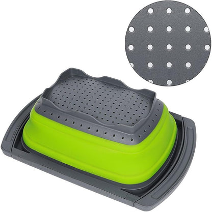 Collapsible Colander Strainer with Extendable Handles - Over the Sink Vegetable/Fruit Colanders Strainers for Kitchen, Capacity of 6 quart (Blue)
