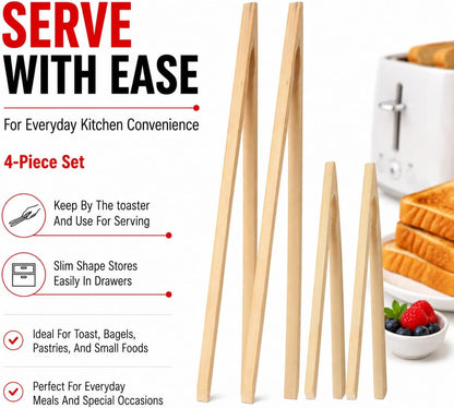 HIC Kitchen Toast Tongs, Natural Bamboo, 6.5-Inches