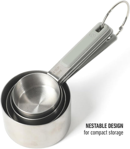 Calphalon Prime Measuring Cups, Kitchen Measurement Cup, 4-Piece Stainless Steel Kitchen Measuring Cup with Navy Silicone Handle Accurate, Durable for Dry and Liquid Ingredients