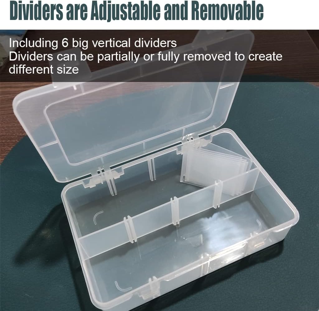 2 Pcs 8 Grids Clear Organizer Box Plastic Storage Container with Adjustable Dividers for Electronics Jewelry Beads Art DIY Crafts Fishing Small Parts