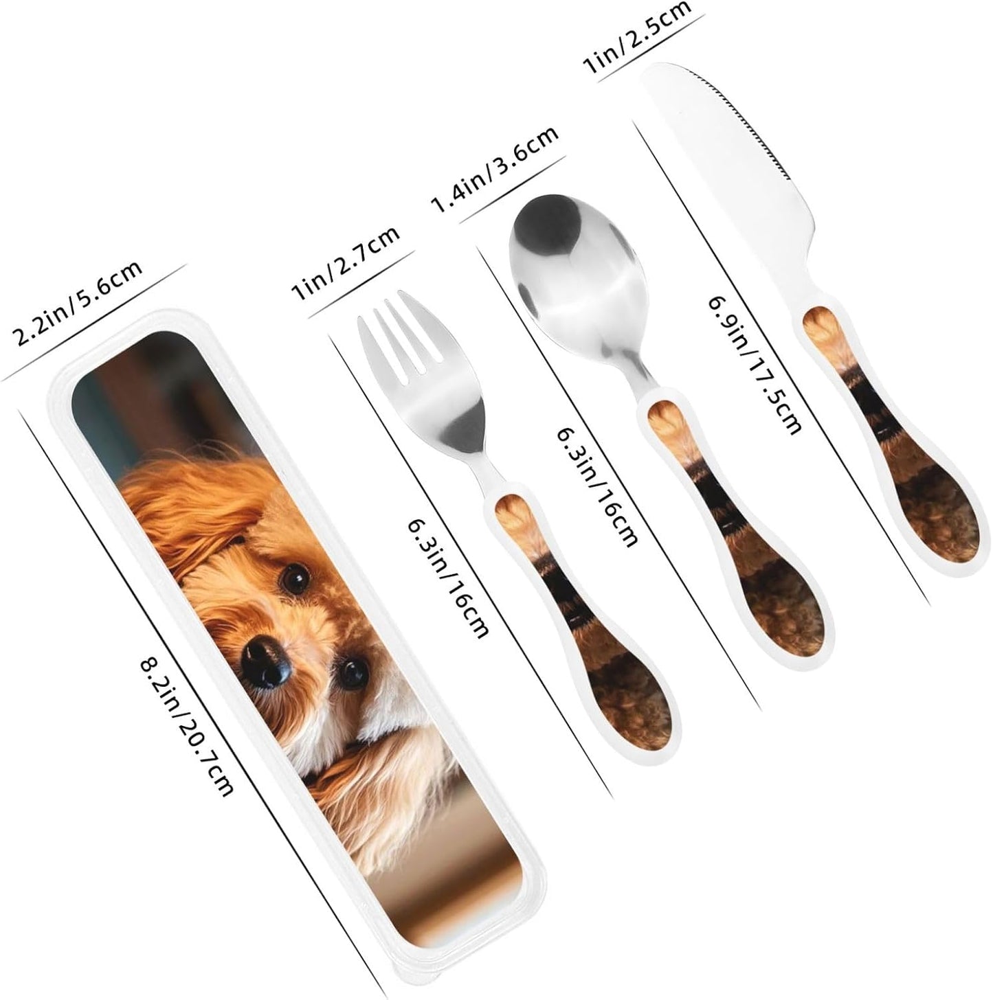 3-Piece Kids Silverware Set With Storage Case, Stainless Steel Reusable Children Safe Knife Spoon Fork Set Cute Puppy Children Flatware Set For Kids Lunch Box