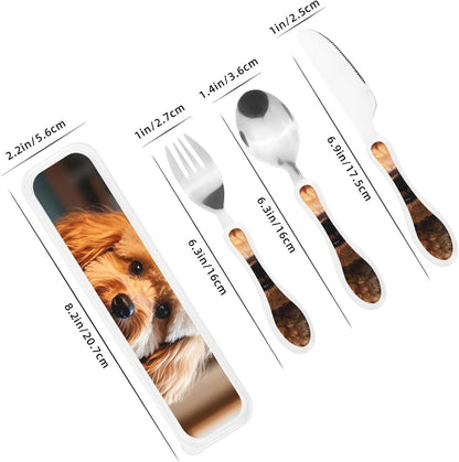 3-Piece Kids Silverware Set With Storage Case, Stainless Steel Reusable Children Safe Knife Spoon Fork Set Cute Puppy Children Flatware Set For Kids Lunch Box