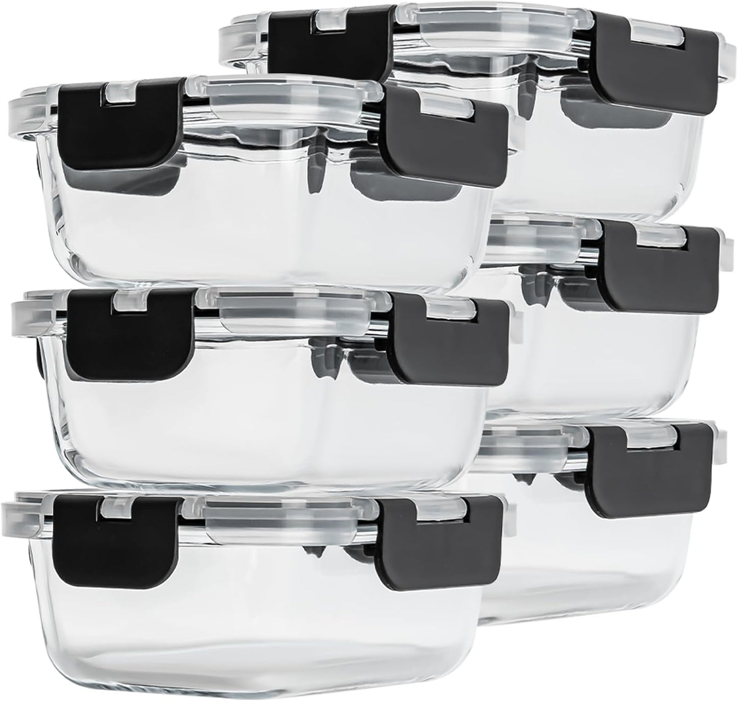 Glass Food Storage Containers with Lids Set of 6, 22 OZ Glass Meal Prep Containers for Lunch, Microwave, Oven, Freezer & Dishwasher Safe, BPA-Free
