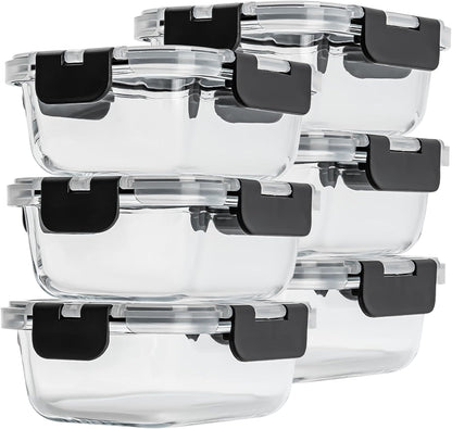 Glass Food Storage Containers with Lids Set of 6, 22 OZ Glass Meal Prep Containers for Lunch, Microwave, Oven, Freezer & Dishwasher Safe, BPA-Free