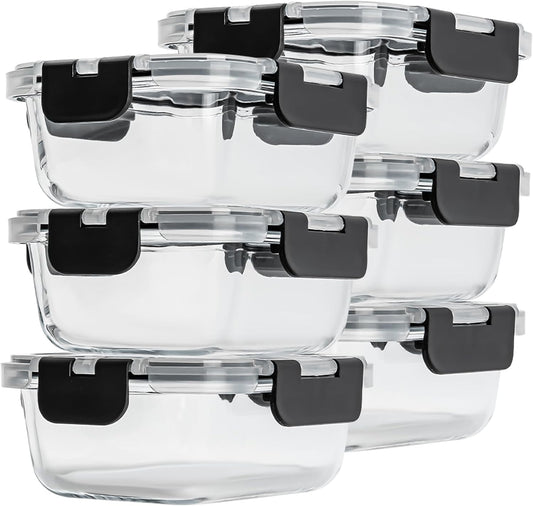 Glass Food Storage Containers with Lids Set of 6, 22 OZ Glass Meal Prep Containers for Lunch, Microwave, Oven, Freezer & Dishwasher Safe, BPA-Free