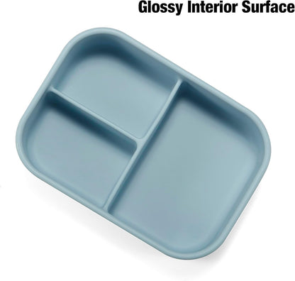 PandaEar 3-Compartment Silicone Bento Box for Toddlers & Kids - BPA-Free Food-Grade Meal Prep Container - Durable & Easy-Open Small Lunch Box for Daycare, Travel & Picnic, Blue