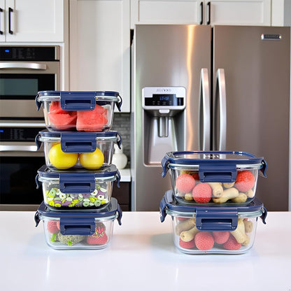 16oz Square Glass Food Storage Containers With Lids, 2 Cup Square Glass Food Containers With Lids, BPA free Small Meal Prep Bowls for leftovers, Dishwasher, Freezer Safe (8Pack)