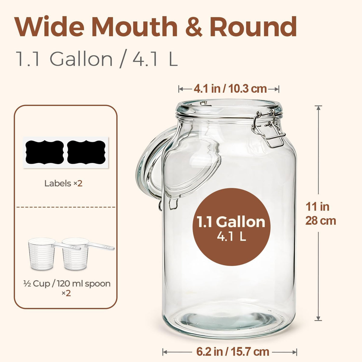 ComSaf Glass Pantry Jars with Airtight Lids 0.7 Gallon 2 Pack Wide Mouth | Flour sugar rice, Sourdough pickling, Pantry organization, Scoop included, Baking supplies, Bulk food storage, Large capacity