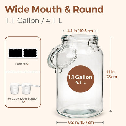 ComSaf Glass Pantry Jars with Airtight Lids 0.7 Gallon 2 Pack Wide Mouth | Flour sugar rice, Sourdough pickling, Pantry organization, Scoop included, Baking supplies, Bulk food storage, Large capacity