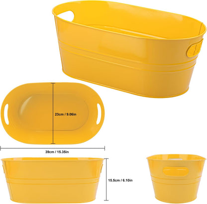3 Pack 15.3" x 9" x 6" Yellow Metal Galvanized Tub with Handles, 3 Gallon Large Beverage Tubs for Parties, Beer, Wine, and Cocktails, Rust-Proof and Durable Ice Buckets