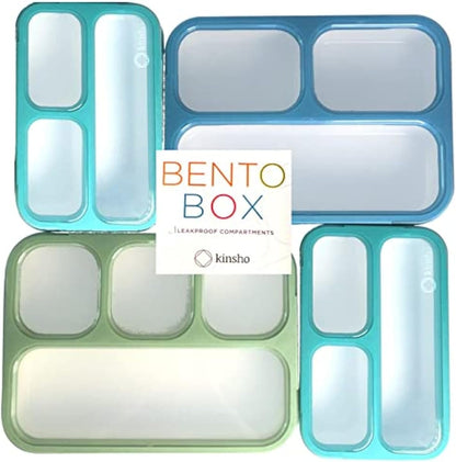 Bento Lunch Box for Kids or Adults, Snack Containers for Boys, Girls, School Daycare Work, 3 Divided Compartments Meal Planning Portion Control, BPA-Free Boxes, Utensils | Blue Purple 2 pack
