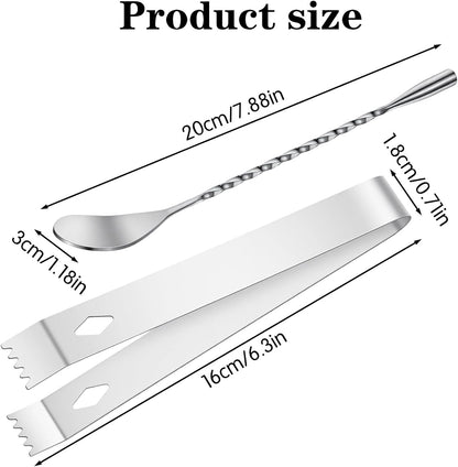2 PCS Ice Tongs, Metal Tongs Set with Cocktail Spoon, Stainless Steel Serving Appetizers Kitchen Tong for Cocktails, Ice, Tea Party,Kitchen