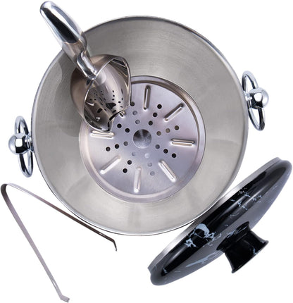 Ice Bucket with Lid, Scoop, Tongs and Strainer - Well Made Insulated Stainless Steel Keep Ice Frozen Longer - Ideal for Cocktail Bar, Parties, Chilling Wine, Champagne - 3 Liter (Stainless Steel)