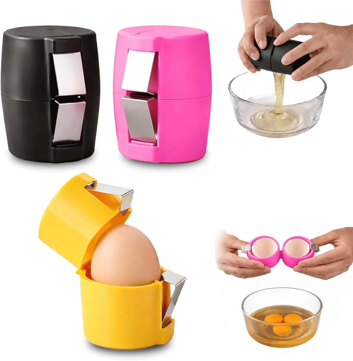 3pcs Stainless Steel Egg Shell Opener and Separator, Egg Cracker Cutter Tool for Hard Boiled Egg Peeler Egg Cube Egg Separator Handheld Home Kitchen easy to use daily