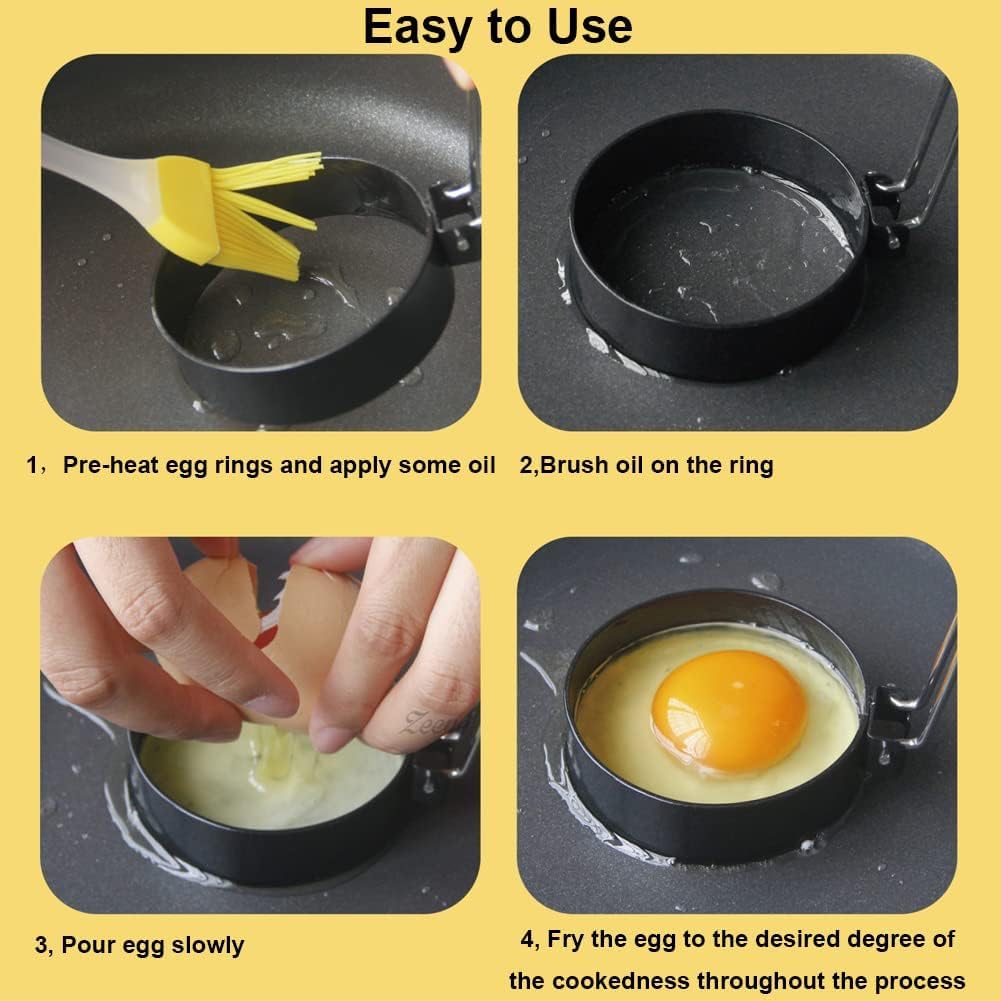 3-Inch Non-Stick Egg Rings for Frying Eggs, 4-Pack Stainless Steel Egg Ring & Pancake Mold Set, Professional Round Egg Cooker Rings for Griddle, Skillet, and Blackstone Grill