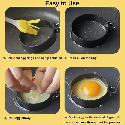 3-Inch Non-Stick Egg Rings for Frying Eggs, 4-Pack Stainless Steel Egg Ring & Pancake Mold Set, Professional Round Egg Cooker Rings for Griddle, Skillet, and Blackstone Grill