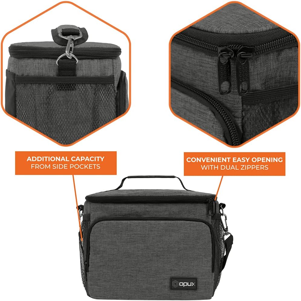 opux Insulated Lunch Bag for Men Women, Large Dual Compartment Cooler Bag, Soft Two Deck Lunch Box for Work School Picnic, Leakproof Lunch Tote with Shoulder Strap for Kid Adult (Purple, Double Deck)