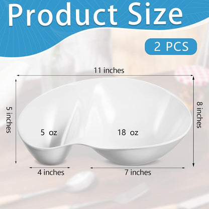 2 Pcs Chip and Dip Bowl Chip and Dip Serving Tray Set 11'' Large Divided Platter 18oz & 5oz Compartment Serving Dish Melamine Dumpling Plate for Easter Party Appetizer Salad Snack Fruit Taco White