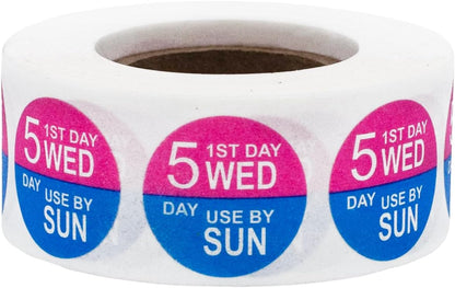 Dissolvable Tuesday Through Saturday 5 Day Food Rotation Labels, 3/4 Inch Use by Stickers, 500 Total Adhesive Labels on a Roll for Restaurant and Kitchen Prep – Made in The USA