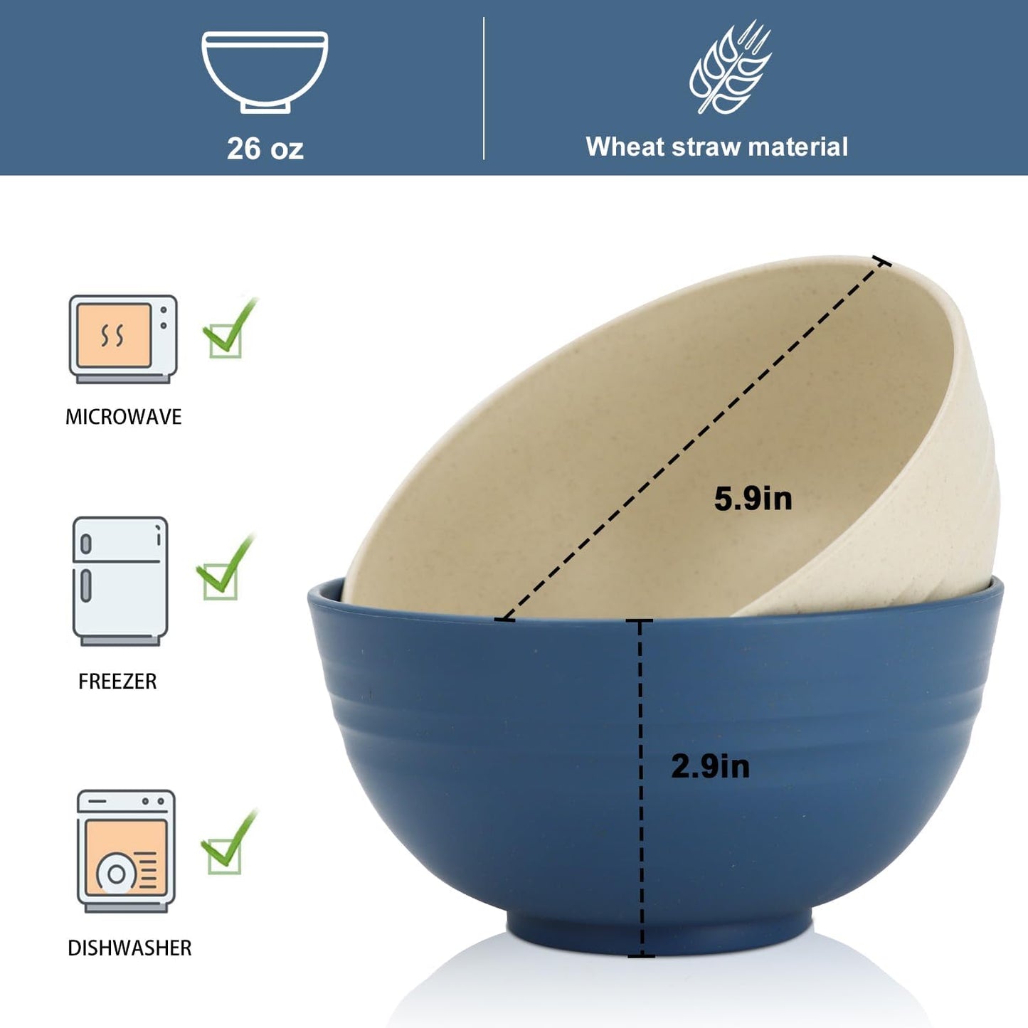 Wheat Straw Bowl Sets,8 PCS Unbreakable Cereal Bowl 26 OZ,Microwave and Dishwasher Safe Bowls,Bowl Sets for Camping and Picnic BPA Free Colorful Salad Bowls for Serving Soup,Oatmeal and Fruit Etc…