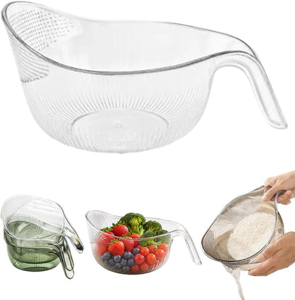 Multipurpose Rice Washing Bowl Strainer with Handle，Transparent：Small+Large