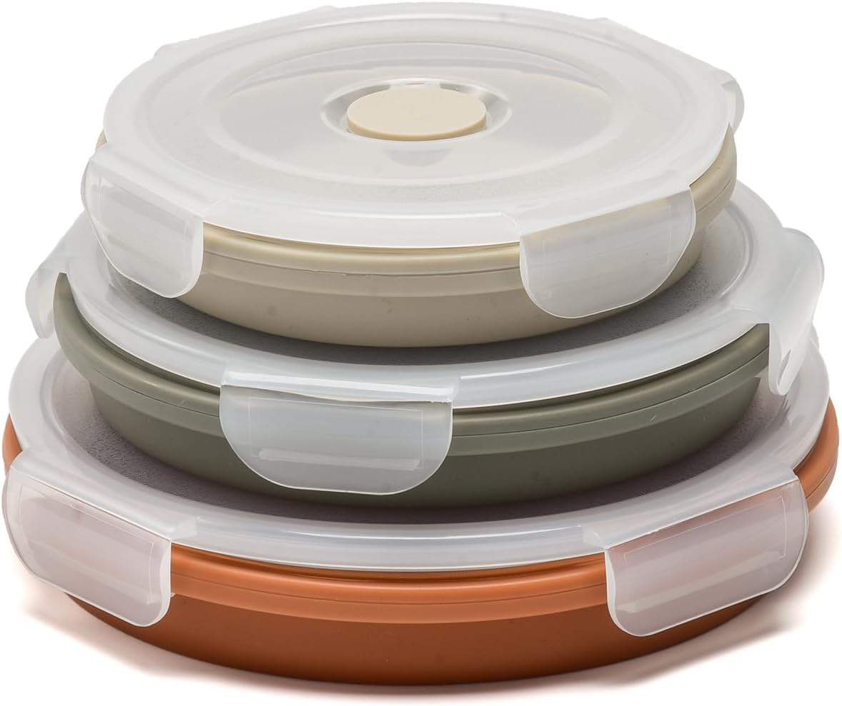 Collapsible Bowls with Lids, Reusable Silicone Food Storage Containers for Meal Prep, Camping Must Haves Accessories ， Microwave Freezer Safe Dishwasher Safe Leak Proof，Set of 4 with Lids