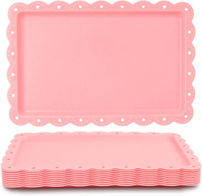 Food Tray, 12 Pack Serving Tray Serving Platter Cookies Dessert Plates,Disposable Plastic Serving Trays Rectangle Dessert Trays for Party, Wedding, Restaurant, 14.4" X 9.3" (White)