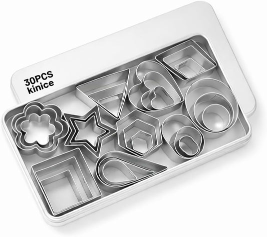 kinice 30 Pcs Mini Stainless Steel Cookie Cutters Set with Storage Box