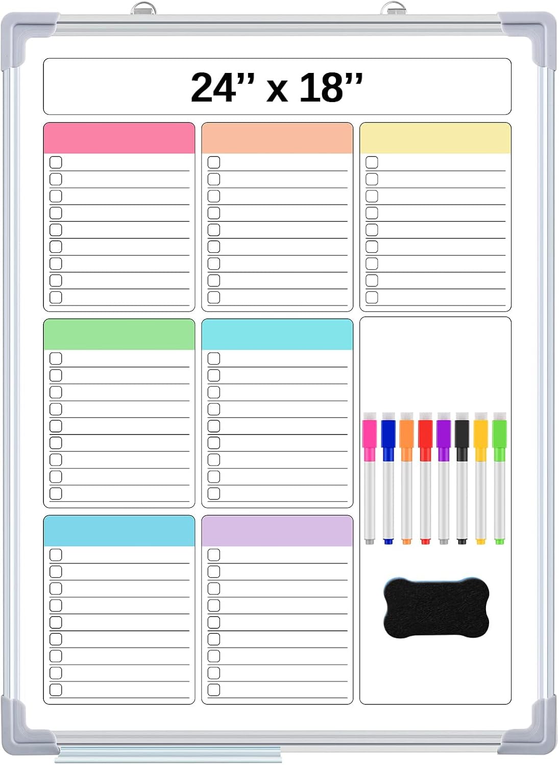 Lincia Magnetic to Do List Whiteboard for Wall 24" x 18" Large Weekly Dry Erase Board, Hanging Double-Side White Board Calendar for Planning Drawing Memo Home Kitchen Office(White)