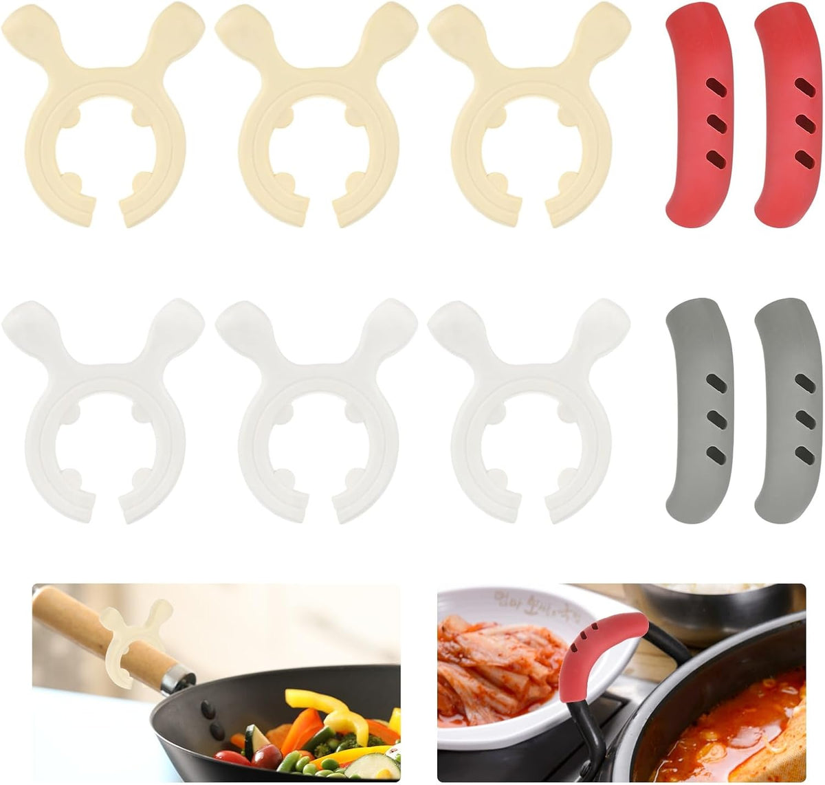 M METERXITY 6Pcs Silicone Pot Handle Spatula Rack with 4 Cover, 5Colors Set