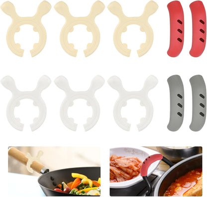 M METERXITY 6Pcs Silicone Pot Handle Spatula Rack with 4 Cover, 5Colors Set