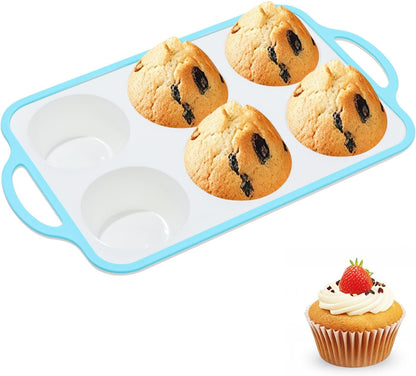 Silicone Muffin Pans for Baking 2 Pack, 2.6 Inch with Metal Reinforced Frame, Regular Size Nonstick Cupcake Pan 12 Cups for Baking Homemade Muffins, Dishwasher Safe BPA Free-Blue