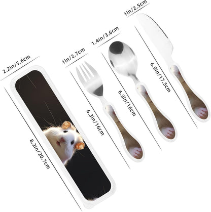 3-Piece Kids Silverware Set With Storage Case, Stainless Steel Reusable Children Safe Knife Spoon Fork Set Dragonfly Insects Flowers Children Flatware Set For Kids Lunch Box