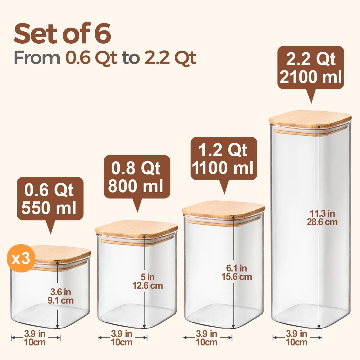 ComSaf 2Pcs Large Glass Storage Containers with Lids 4Qt, 1 Gallon Wide Mouth Flour Sugar Storage Containers, Large Capacity and Sealed for Rice, Cereal, Oat, Easy Clean and Scoop, Pantry Organization