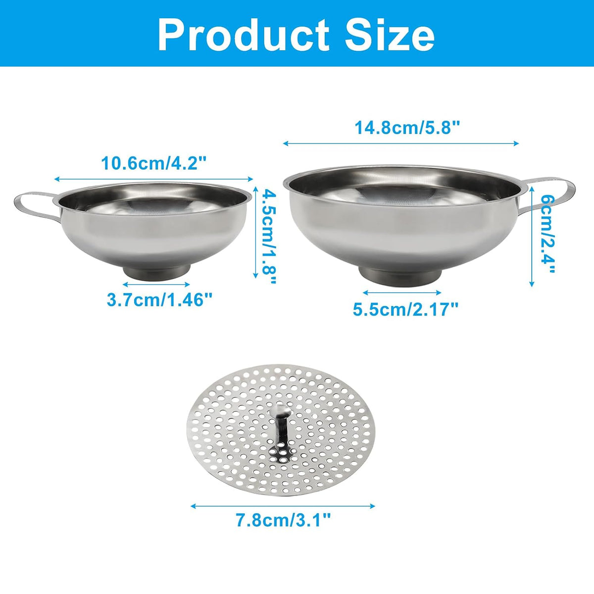 Stainless Steel Wide Mouth Canning Funnel, 2 Pcs