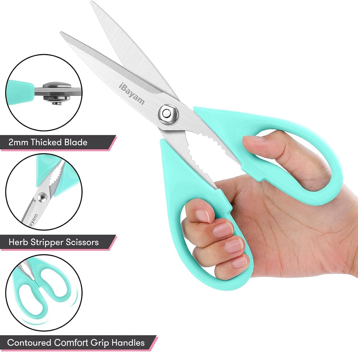 iBayam 2 Pack All Purpose Kitchen Shears Heavy Duty - Stainless Steel Kitchen Scissors With Protective Sheath, Soft Comfort-Grip Handle, Food & Meat Scissors, Home, Kitchen, Dining Utility Gadgets
