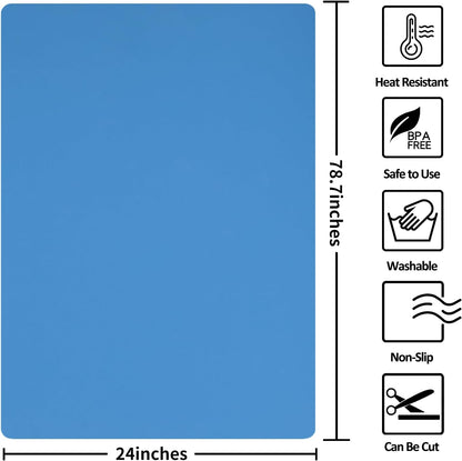 Silicone Mat Heat Resistant Mats for Countertop, Large Silicone Mats for Crafts Kitchen Counter Workbench Table protector, Size 36x24 inches Thick 2mm,Rolled Package,Light Blue