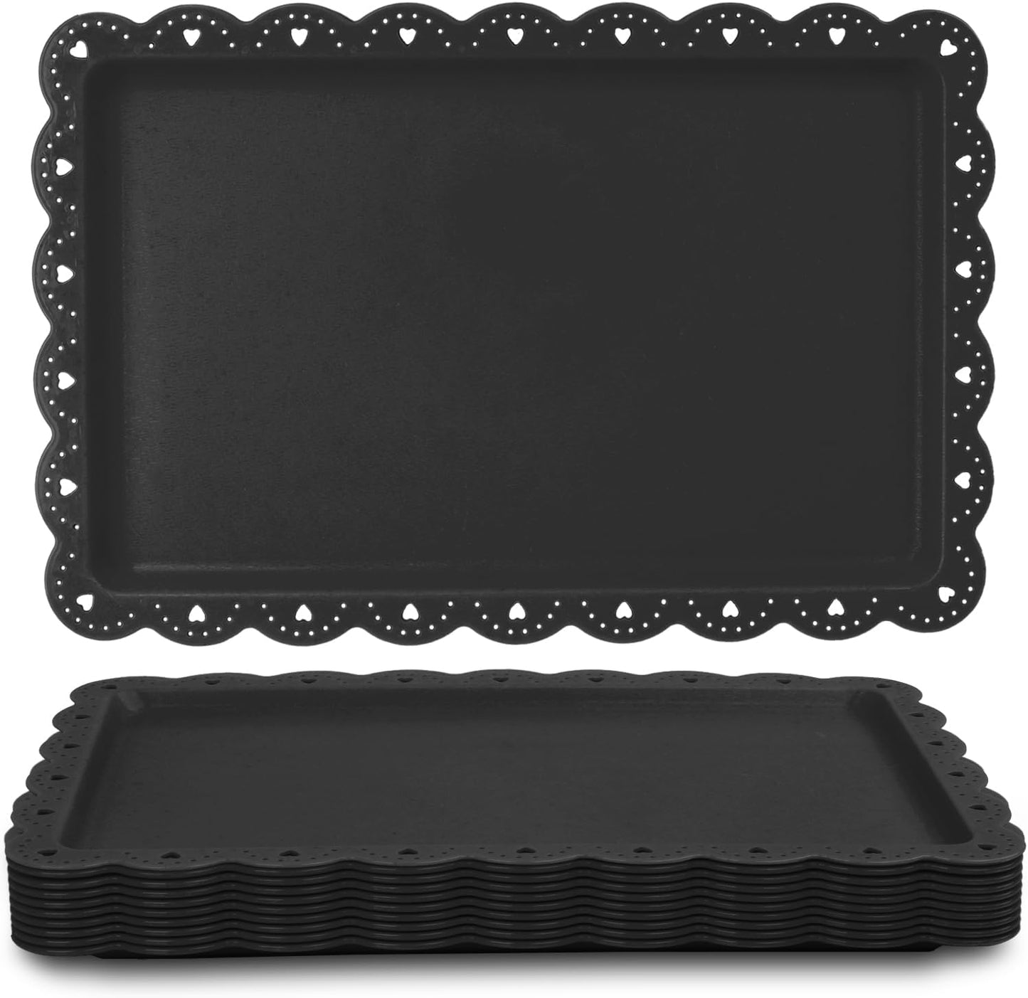 Food Tray, 12 Pack Serving Tray Serving Platter Cookies Dessert Plates,Disposable Plastic Serving Trays Rectangle Dessert Trays for Party, Wedding, Restaurant, 14.4" X 9.3" (White)