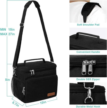 Tiblue Insulated Lunch Bag for Women/Men, Reusable Lunch Box for Office Work School Picnic,Leakproof Freezable Cooler Bag with Adjustable Shoulder Strap for Kid/Adult(Medium, Black & White Stripes)
