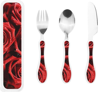 3-Piece Kids Silverware Set With Storage Case, Stainless Steel Reusable Children Safe Knife Spoon Fork Set Tropical Sunset Seaside Children Flatware Set For Kids Lunch Box
