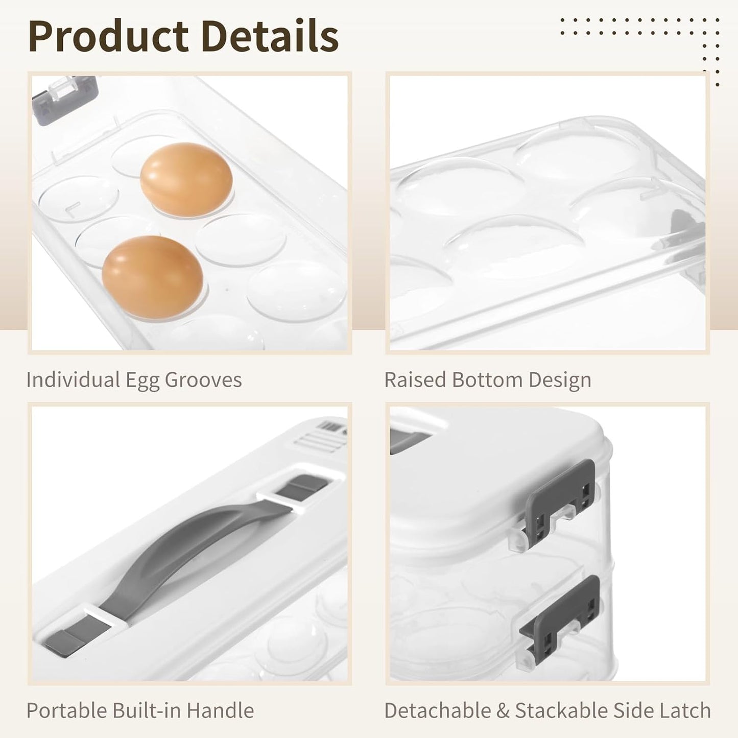 3-Layer Deviled Egg Container with Lid, 36-Egg Carrier, Stackable Tray, Storage with Handle, 12.2X4.8X6.7, for Refrigerator and Travel