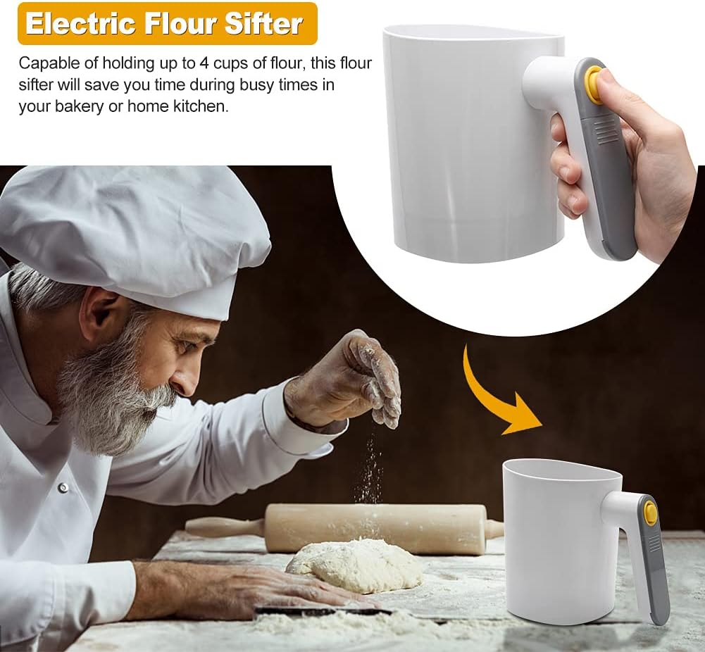 Electric Flour Sifter, Battery Operated Flour Sieve, 4 Cup/1L Baking Tool