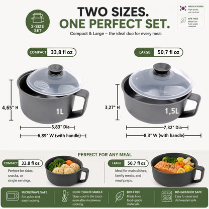 NEED&NEED Microwave Smart Steamer with Safe Handle for bibigo Dumpling Wonton Potstickers Steamed Dumplings Instant noodles Ramen BPA Free 1500ml, 1000ml 6pcs