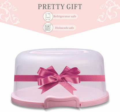 10in Plastic Cake Carrier with Handle, Round Cake Holder with Lid Pink Cake Container for 6in/8in/10in Cake(purple)