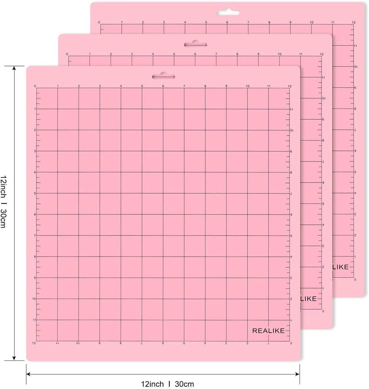 REALIKE 12x12 Light Cutting Mat Compatible with Cricut Maker 3/Maker 4/Maker/Explore 3/4/Air 2/Air/One(3 Mats), Gridded Adhesive Non-Slip Cut Mat for Crafts, Quilting, Sewing and All Arts