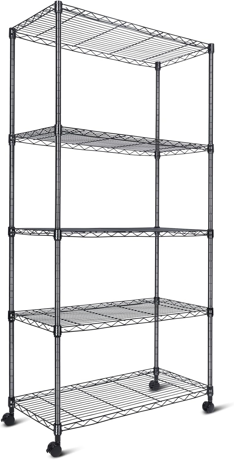 Whitmor 2-Wire Shelving Unit, Metal Storage Shelves, Stacking Shelf with Basket, Easy Assembly Home Organizer for Pantry, Kitchen, Garage, Plant